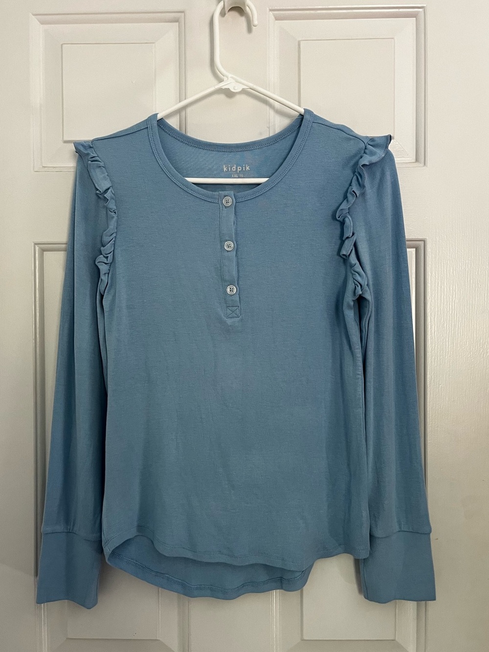 Kidpik Blue Ruffle-Shoulder Henley Top